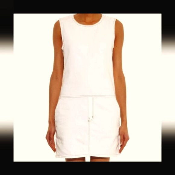 NWT Current Elliott Sandy White Sleeveless Denim Jean Shift Dress 0 - Picture 1 of 16